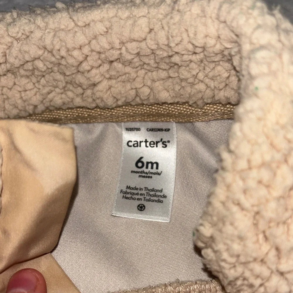Carters Cozy Taupe Sherpa Baby One-Piece Romper - Picture 7 of 10